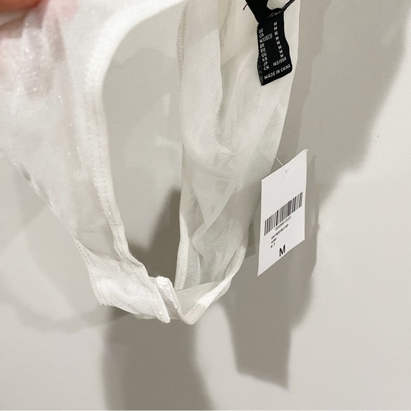 FOREVER 21 Sheer Floral Embroidered Bodysuit Ivory White Size Medium - Picture 5 of 11